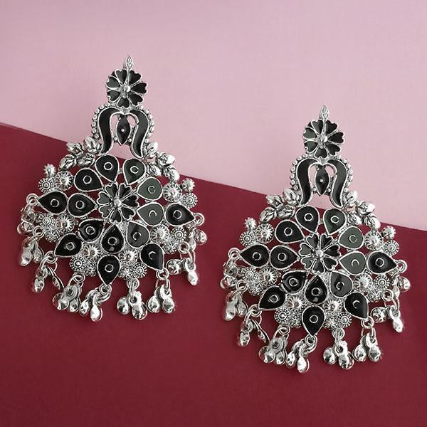 Jeweljunk Silver Plated Black Meenakari Afghani Earrings - 1314257E