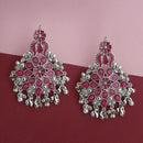 Jeweljunk Silver Plated Pink Meenakari Afghani Earrings - 1314257F