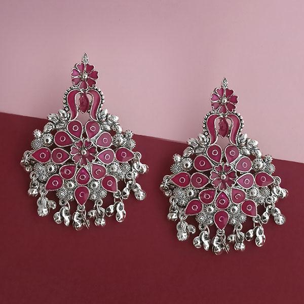 Jeweljunk Silver Plated Pink Meenakari Afghani Earrings - 1314257F