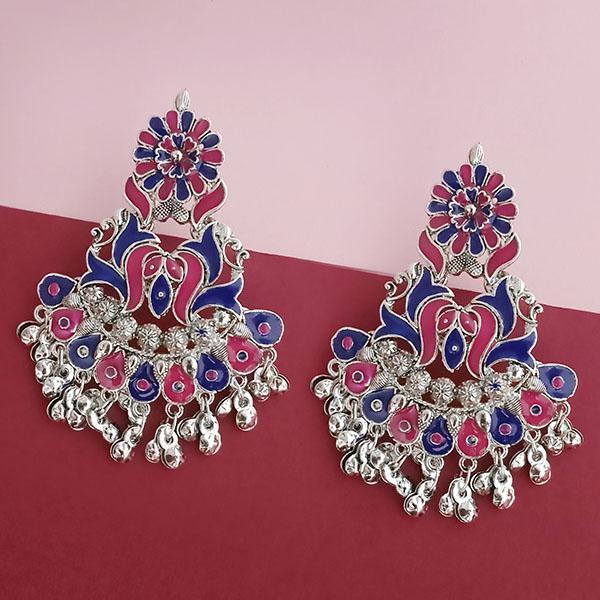 Tip Top Fashions Silver Plated Blue Meenakari Afghani Earrings - 1314258A