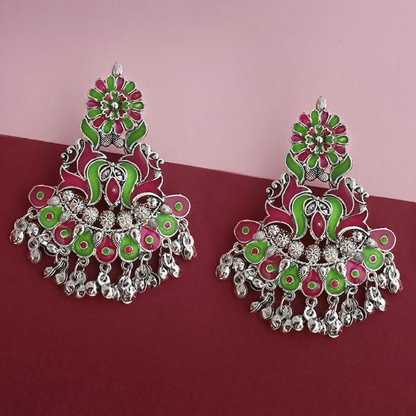 Tip Top Fashions Silver Plated Green Meenakari Afghani Earrings - 1314258B