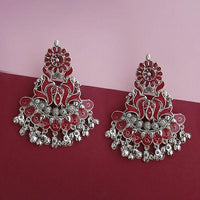 Jeweljunk Silver Plated Maroon Meenakari Afghani Earrings - 1314258C