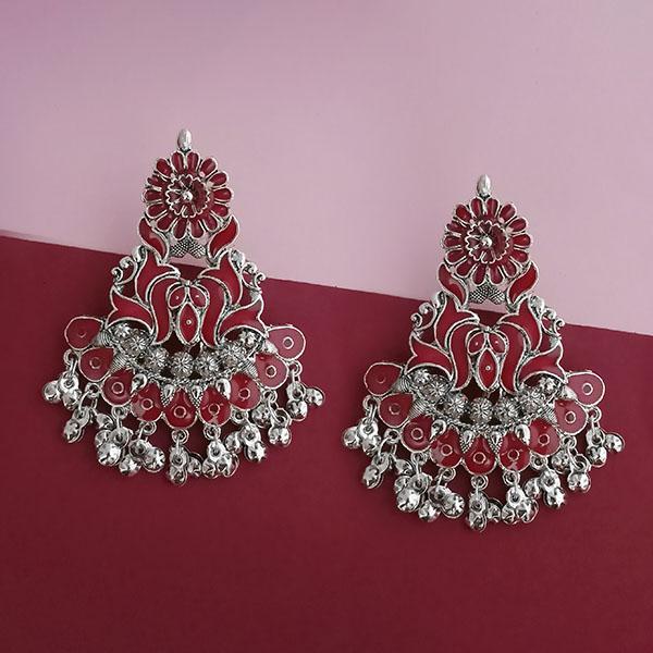 Jeweljunk Silver Plated Maroon Meenakari Afghani Earrings - 1314258C