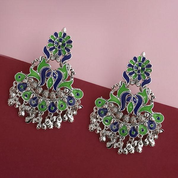 Tip Top Fashions Silver Plated Green Meenakari Afghani Earrings - 1314258D