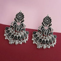 Jeweljunk Silver Plated Black Meenakari Afghani Earrings - 1314258E