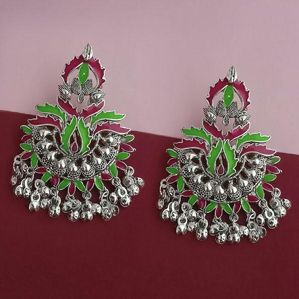 Tip Top Fashions Silver Plated Green Meenakari Afghani Earrings - 1314259B