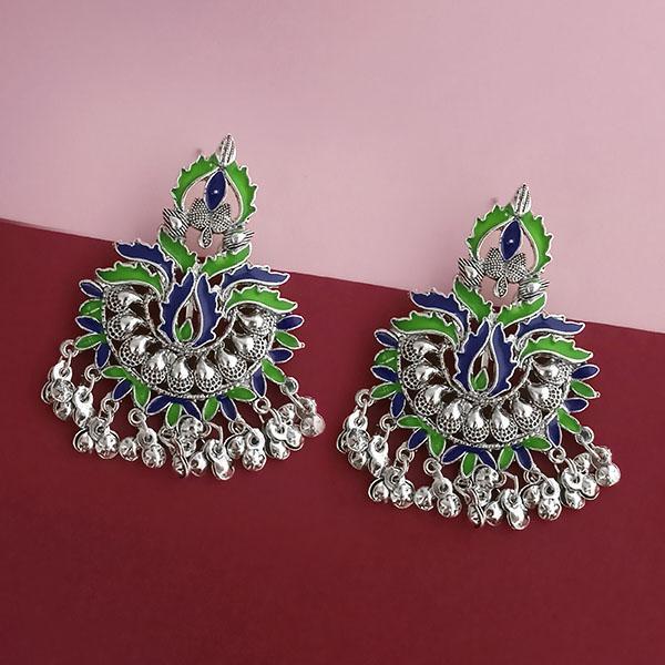 Tip Top Fashions Silver Plated Green Meenakari Afghani Earrings - 1314259D