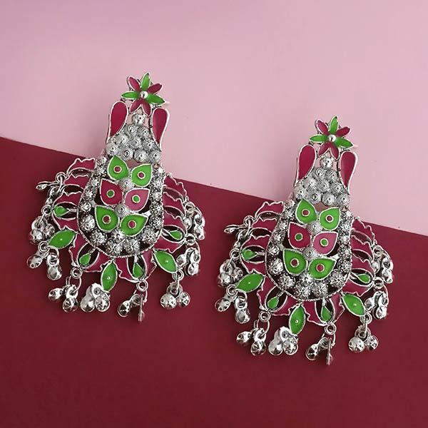 Tip Top Fashions Silver Plated Green Meenakari Afghani Earrings - 1314260B