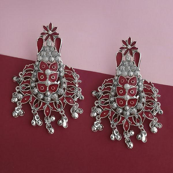 Tip Top Fashions Silver Plated Maroon Meenakari Afghani Earrings - 1314260C