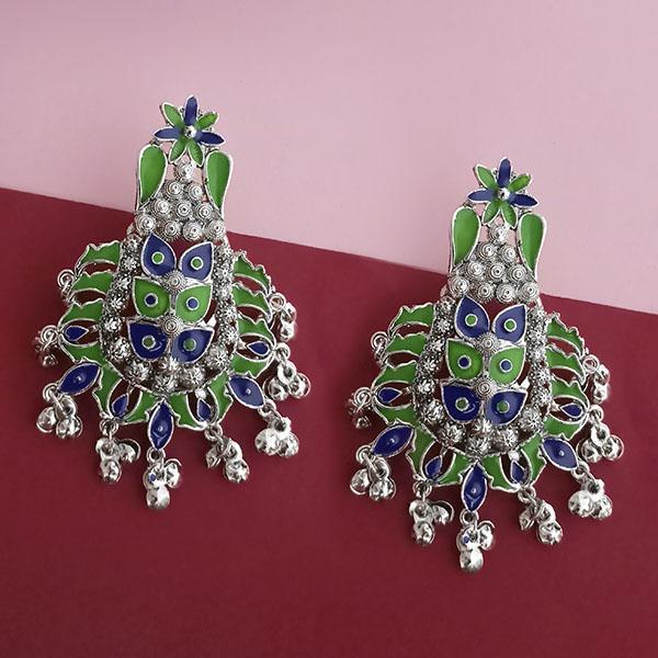Tip Top Fashions Silver Plated Green Meenakari Afghani Earrings - 1314260D