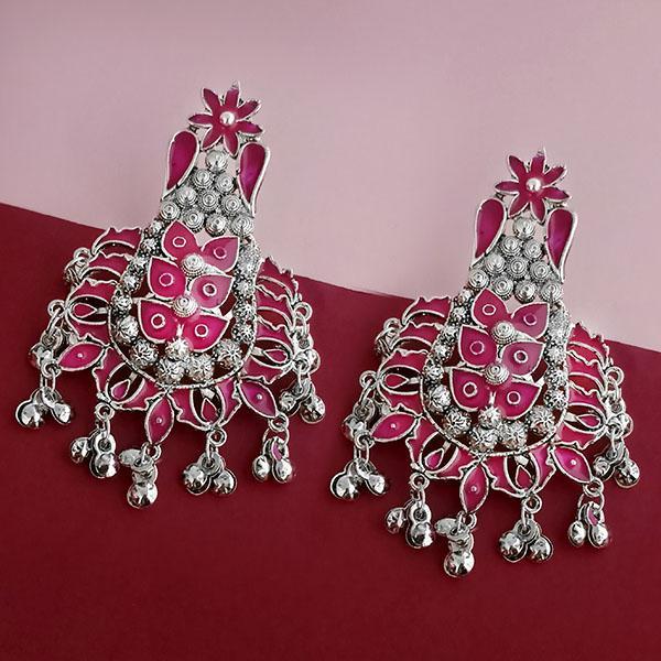 Tip Top Fashions Silver Plated Pink Meenakari Afghani Earrings - 1314260F