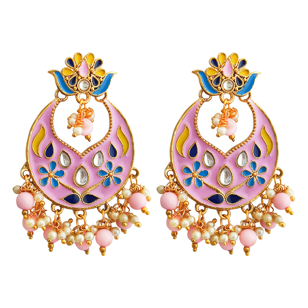 Kriaa Austrian Stone Pink Meenakari Dangler Earrings