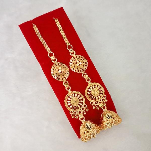 Kriaa Gold Plated Jhumki Chain Earrings - 1314301