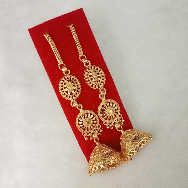 Kriaa Gold Plated Jhumki Chain Earrings - 1314302