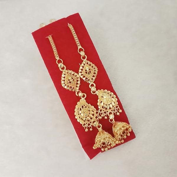 Kriaa Gold Plated Jhumki Chain Earrings - 1314307