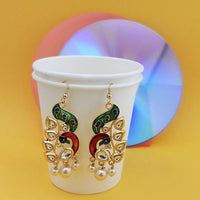 Urthn Fashions Green Meenakari Peacock Earrings - 1314410D