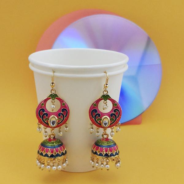 Urthn Fashions Pink  Meenakari Peacock Earrings - 1314415