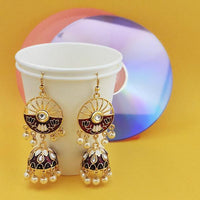 Urthn Fashions Purple Meenakari Peacock Earrings - 1314418B