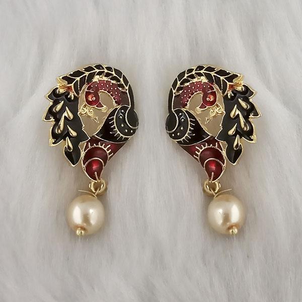 Kriaa Gold Plated Black And Maroon Meenakari Dangler Earrings - 1314422H