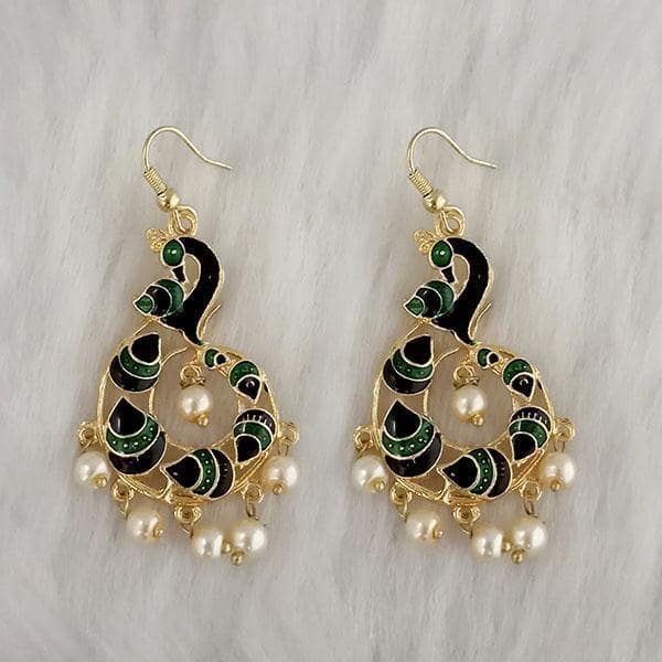 Kriaa Gold Plated Black And Green Meenakari Dangler Earrings - 1314423A