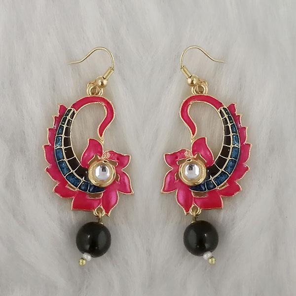 Kriaa Gold Plated Pink And Blue Meenakari Dangler Earrings - 1314424L