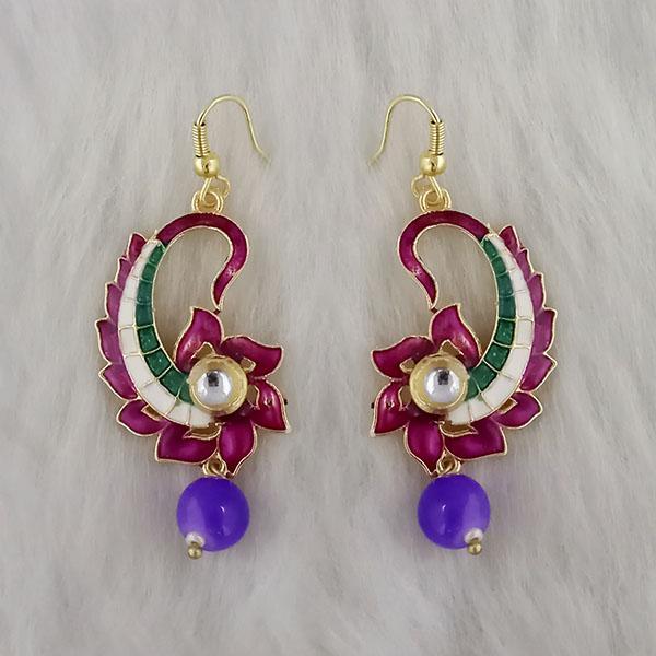 Kriaa Gold Plated Purple And Green Meenakari Dangler Earrings - 1314424M