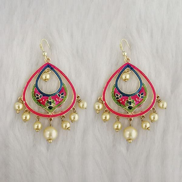 Kriaa Gold Plated Pink Meenakari Dangler Earrings - 1314425G