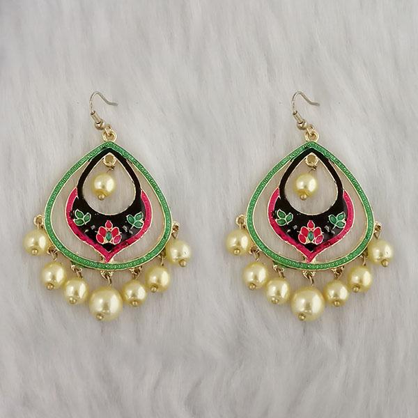 Kriaa Gold Plated Green And Pink Meenakari Dangler Earrings - 1314425J