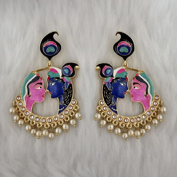 Kriaa Kundan Stone Radha Krishna Meenakari Dangler Earrings - 1314426B