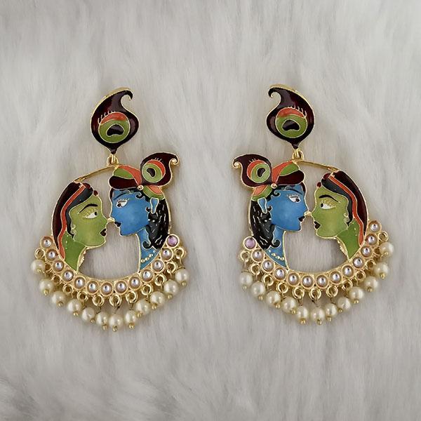 Kriaa Kundan Stone Radha Krishna Meenakari Dangler Earrings - 1314426C