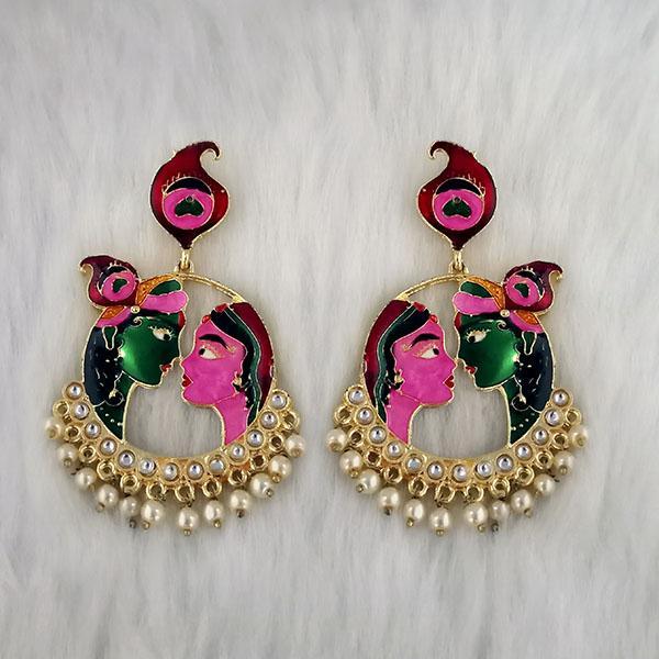 Kriaa Kundan Stone Radha Krishna Meenakari Dangler Earring - 1314426E