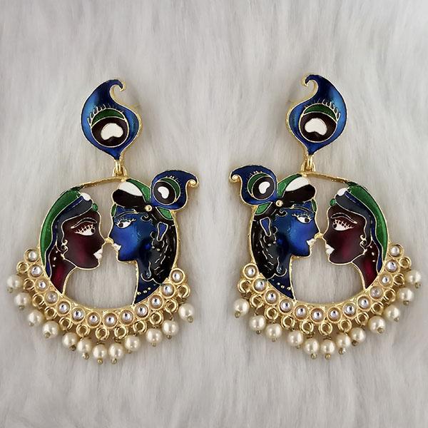 Kriaa Kundan Stone Radha Krishna Meenakari Dangler Earrings - 1314426F