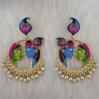 Kriaa Kundan Stone Radha Krishna Meenakari Dangler Earrings - 1314426G