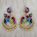 Kriaa Kundan Stone Radha Krishna Meenakari Dangler Earrings - 1314426H