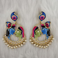 Kriaa Kundan Stone Radha Krishna Meenakari Dangler Earrings - 1314426H