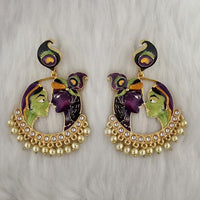 Kriaa Kundan Stone Radha Krishna Meenakari Dangler Earrings - 1314426I