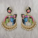 Kriaa Kundan Stone Radha Krishna Meenakari Dangler Earrings - 1314426J