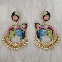 Kriaa Kundan Stone Radha Krishna Meenakari Dangler Earrings - 1314426J