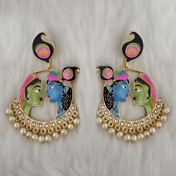 Kriaa Kundan Stone Radha Krishna Meenakari Dangler Earrings - 1314426J