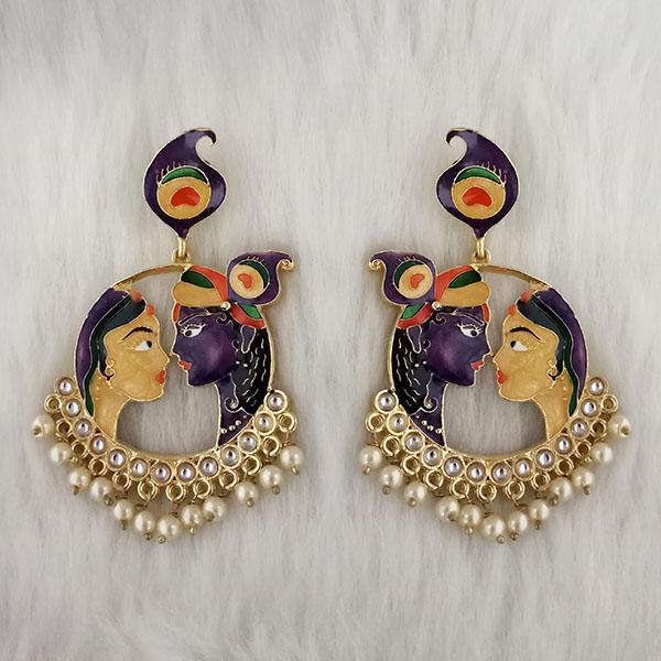 Kriaa Kundan Stone Radha Krishna Meenakari Dangler Earrings - 1314426K