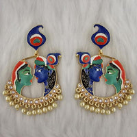 Kriaa Kundan Stone Radha Krishna Meenakari Dangler Earrings - 1314426L