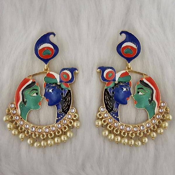 Kriaa Kundan Stone Radha Krishna Meenakari Dangler Earrings - 1314426L