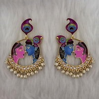 Kriaa Kundan Stone Radha Krishna Meenakari Dangler Earrings - 1314426M