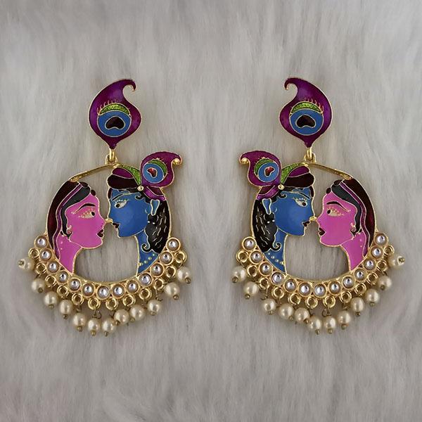 Kriaa Kundan Stone Radha Krishna Meenakari Dangler Earrings - 1314426M