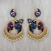 Kriaa Kundan Stone Radha Krishna Meenakari Dangler Earrings - 1314426N