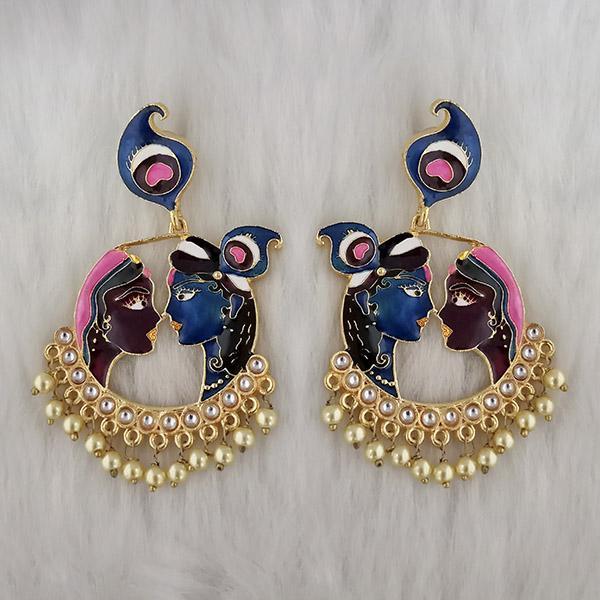 Kriaa Kundan Stone Radha Krishna Meenakari Dangler Earrings - 1314426N