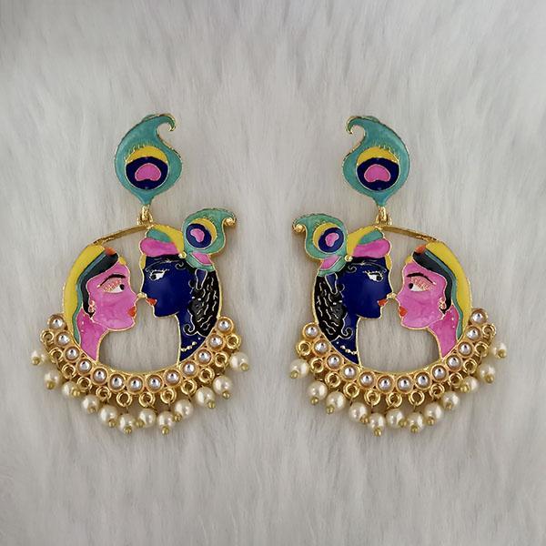 Kriaa Kundan Stone Radha Krishna Meenakari Dangler Earring - 1314426O