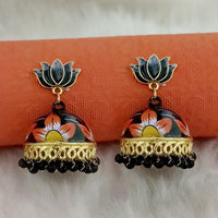 Kriaa Black Meenakari Lotus Jhumka Earrings - 1314428B