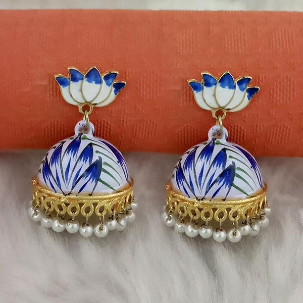 Kriaa Blue Meenakari Lotus Jhumka Earrings - 1314428G