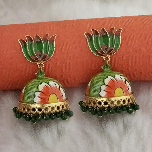 Kriaa Green Meenakari Lotus Jhumka Earrings - 1314429I
